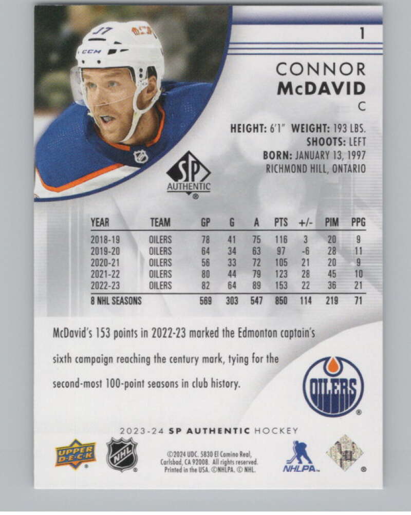 2023-24 SP Authentic #1 Connor McDavid  Edmonton Oilers  V99829 Image 2
