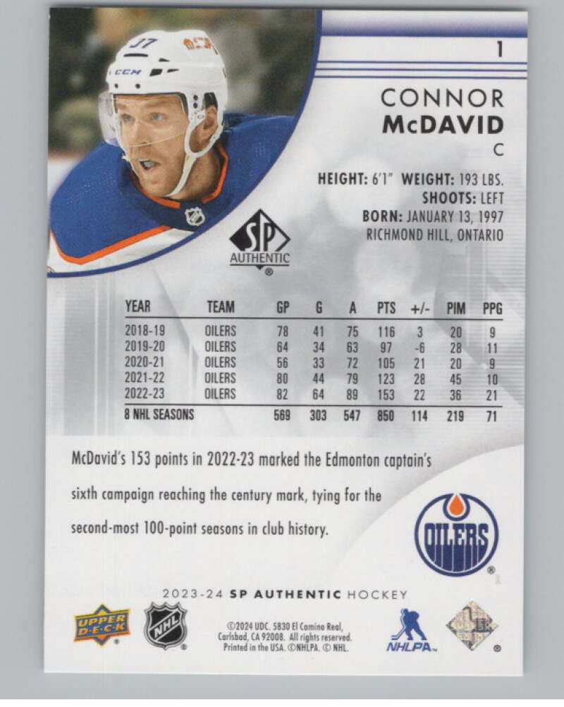2023-24 SP Authentic #1 Connor McDavid  Edmonton Oilers  V99830 Image 2