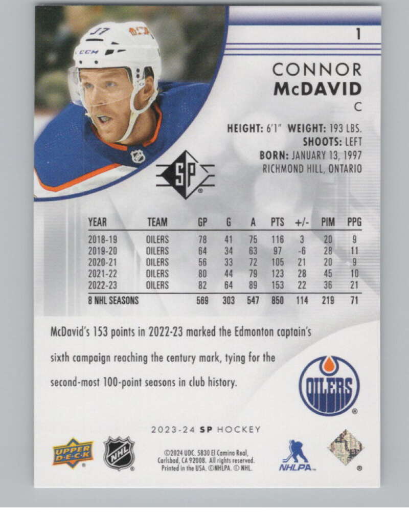 2023-24 SP Authentic #1 Connor McDavid  Edmonton Oilers  V99833 Image 2
