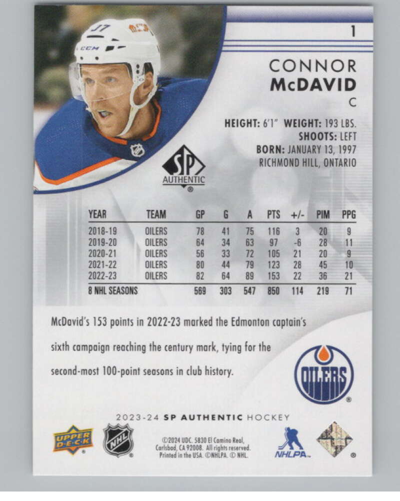 2023-24 SP Authentic #1 Connor McDavid  Edmonton Oilers  V99834 Image 2