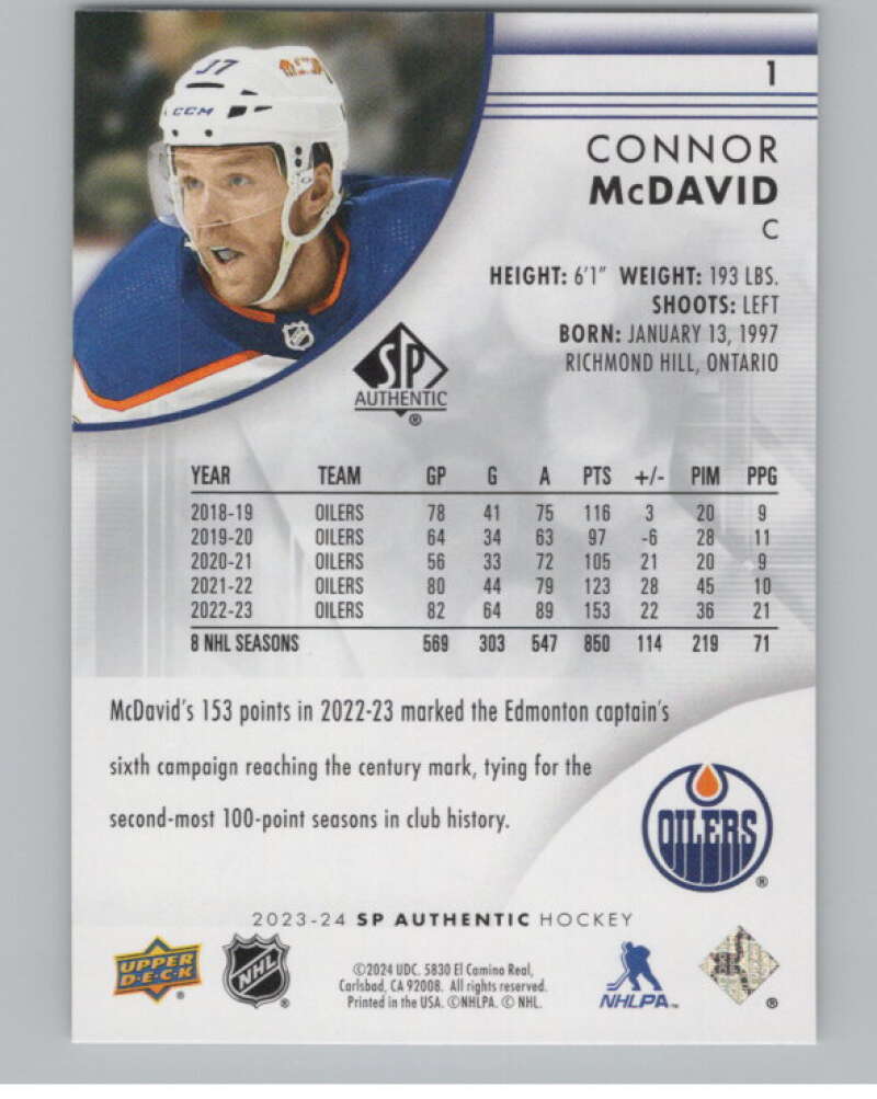 2023-24 SP Authentic #1 Connor McDavid  Edmonton Oilers  V99835 Image 2