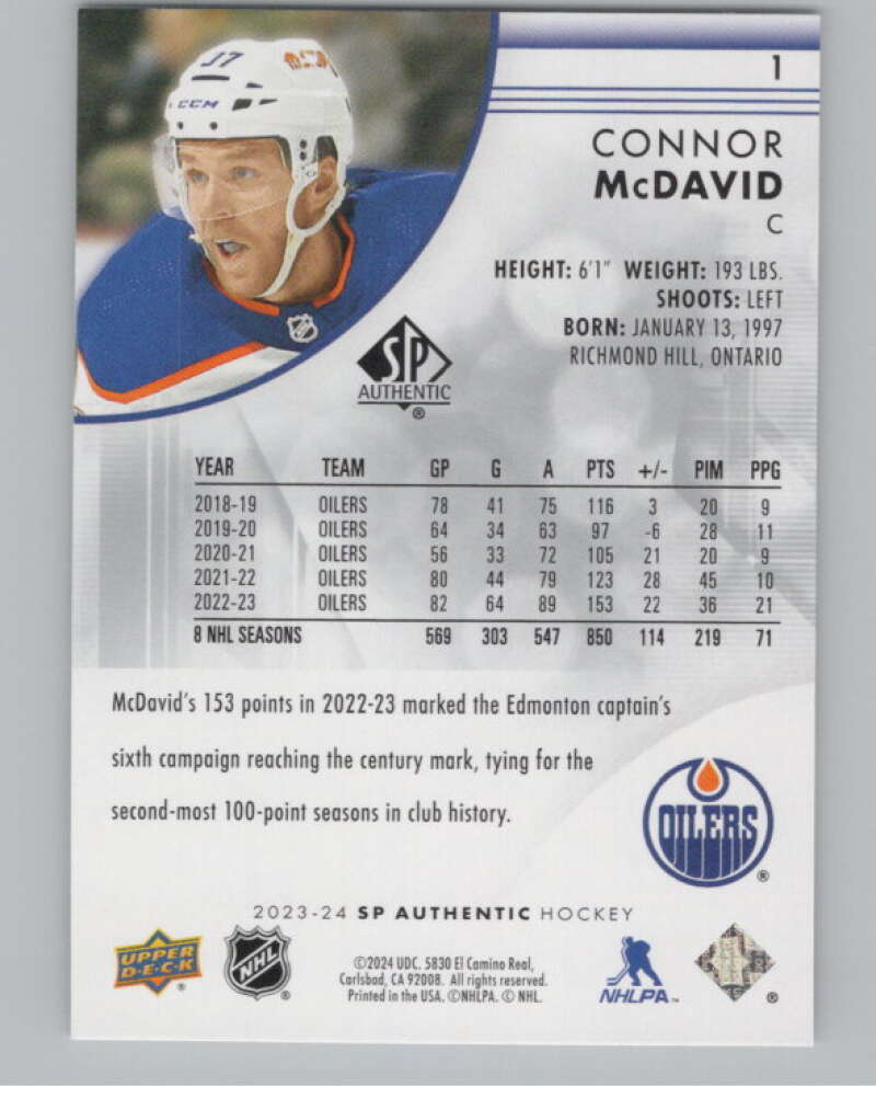2023-24 SP Authentic #1 Connor McDavid  Edmonton Oilers  V99837 Image 2