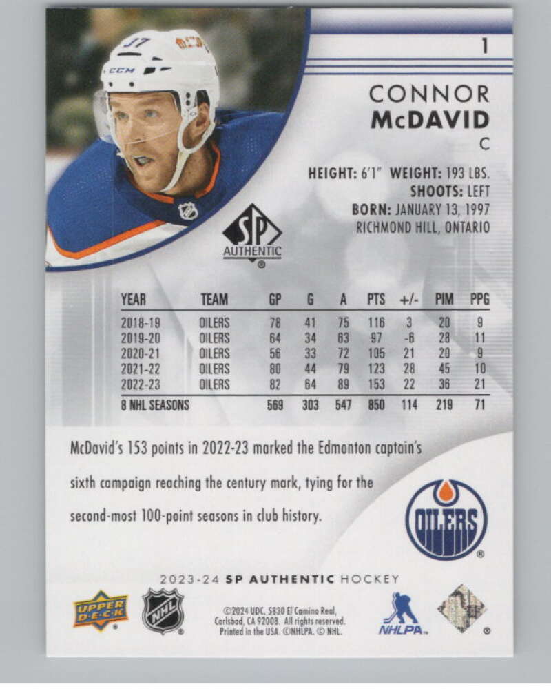 2023-24 SP Authentic #1 Connor McDavid  Edmonton Oilers  V99843 Image 2