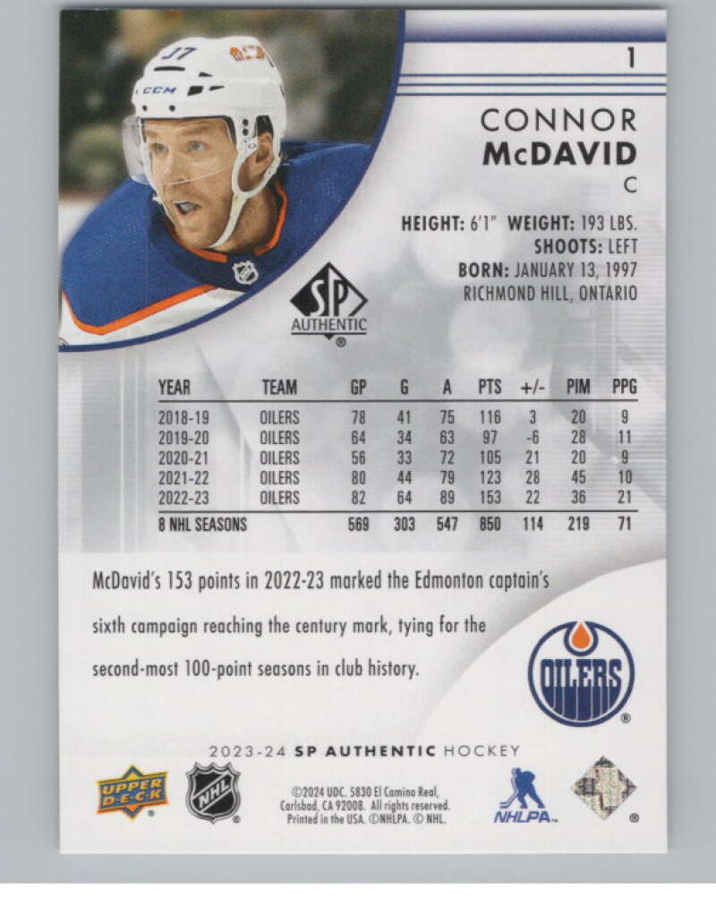 2023-24 SP Authentic #1 Connor McDavid  Edmonton Oilers  V99848 Image 2