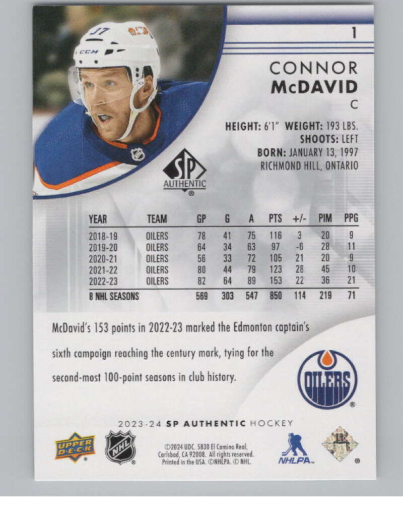2023-24 SP Authentic #1 Connor McDavid  Edmonton Oilers  V99849 Image 2