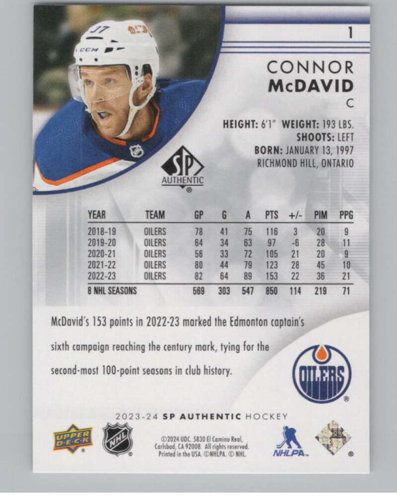 2023-24 SP Authentic #1 Connor McDavid  Edmonton Oilers  V99851 Image 2