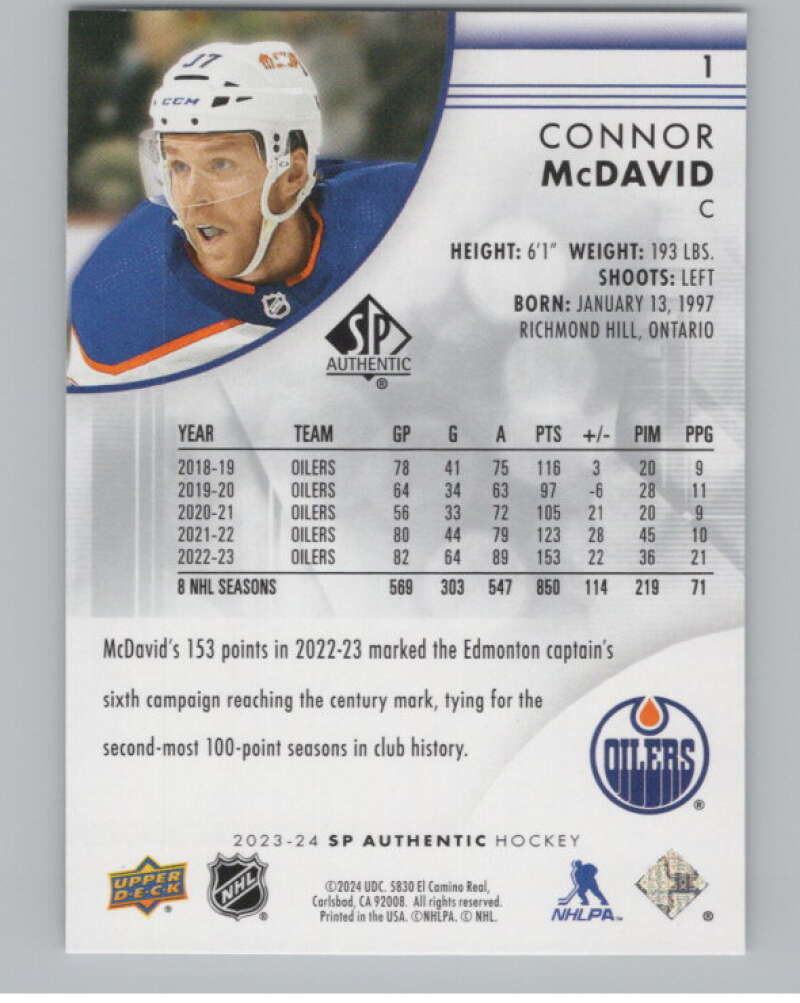 2023-24 SP Authentic #1 Connor McDavid  Edmonton Oilers  V99855 Image 2