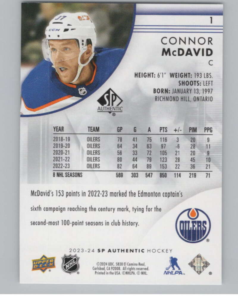 2023-24 SP Authentic #1 Connor McDavid  Edmonton Oilers  V99856 Image 2