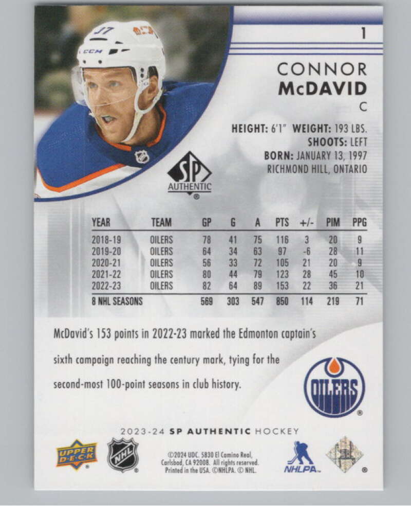 2023-24 SP Authentic #1 Connor McDavid  Edmonton Oilers  V99857 Image 2