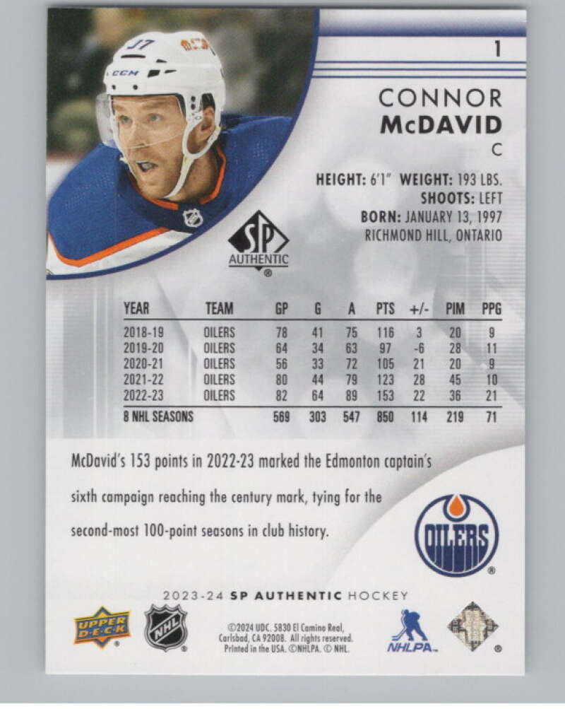 2023-24 SP Authentic #1 Connor McDavid  Edmonton Oilers  V99859 Image 2
