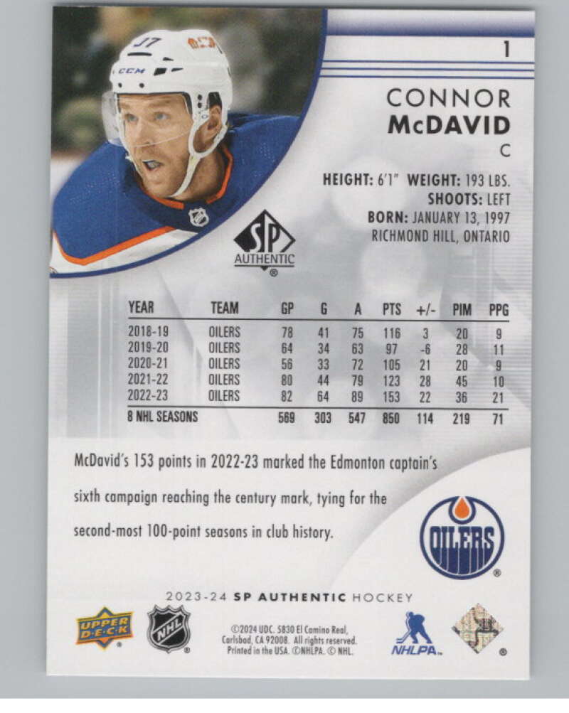 2023-24 SP Authentic #1 Connor McDavid  Edmonton Oilers  V99860 Image 2