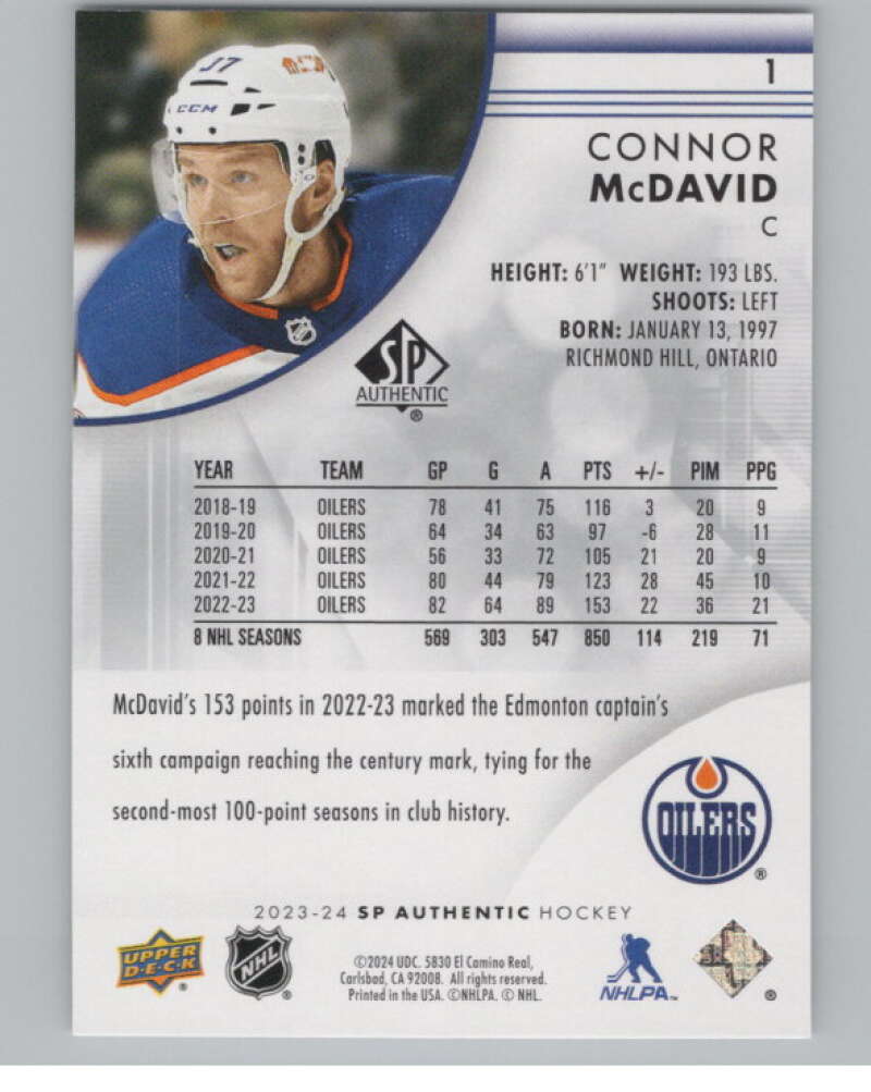 2023-24 SP Authentic #1 Connor McDavid  Edmonton Oilers  V99861 Image 2