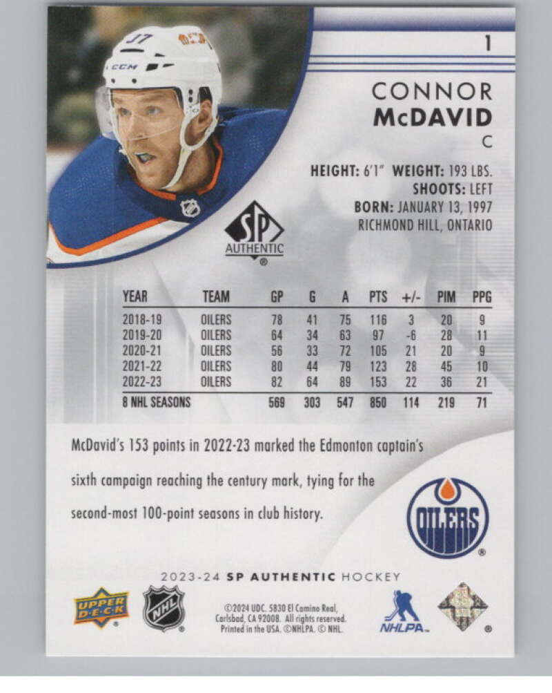 2023-24 SP Authentic #1 Connor McDavid  Edmonton Oilers  V99863 Image 2
