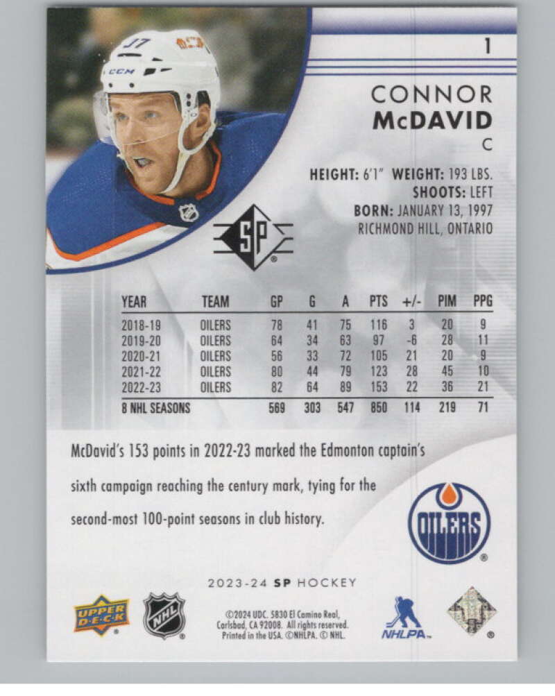 2023-24 SP Authentic #1 Connor McDavid  Edmonton Oilers  V99864 Image 2