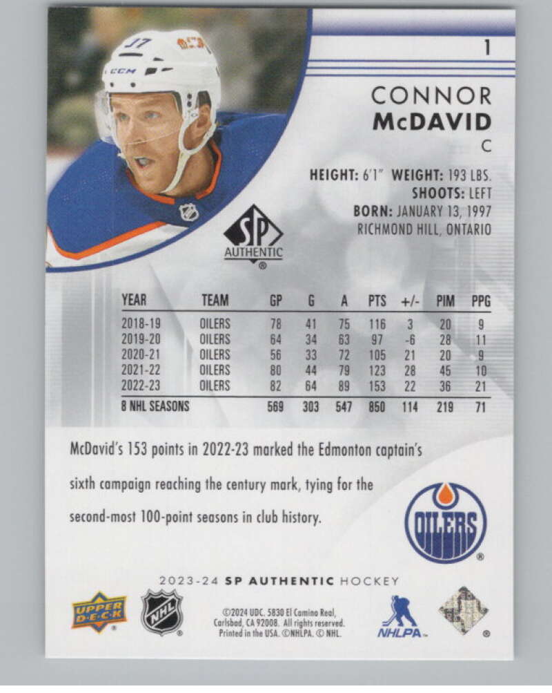 2023-24 SP Authentic #1 Connor McDavid  Edmonton Oilers  V99866 Image 2
