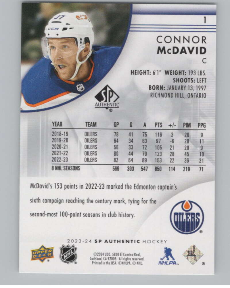 2023-24 SP Authentic #1 Connor McDavid  Edmonton Oilers  V99867 Image 2