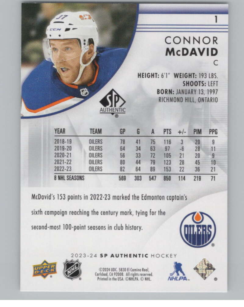 2023-24 SP Authentic #1 Connor McDavid  Edmonton Oilers  V99869 Image 2