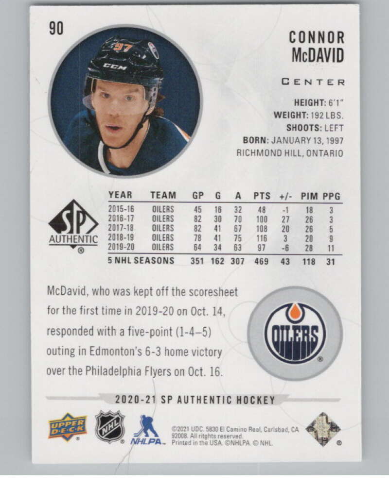2020-21 SP Authentic #90 Connor McDavid  Edmonton Oilers  V99876 Image 2