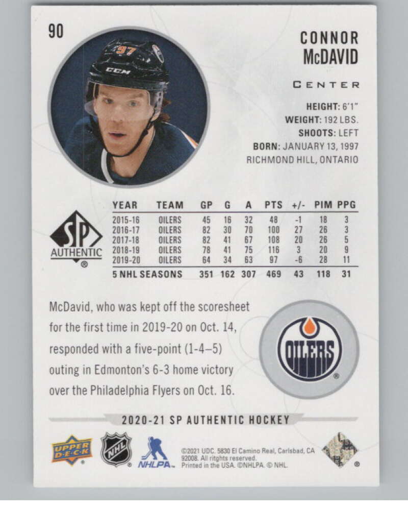 2020-21 SP Authentic #90 Connor McDavid  Edmonton Oilers  V99878 Image 2