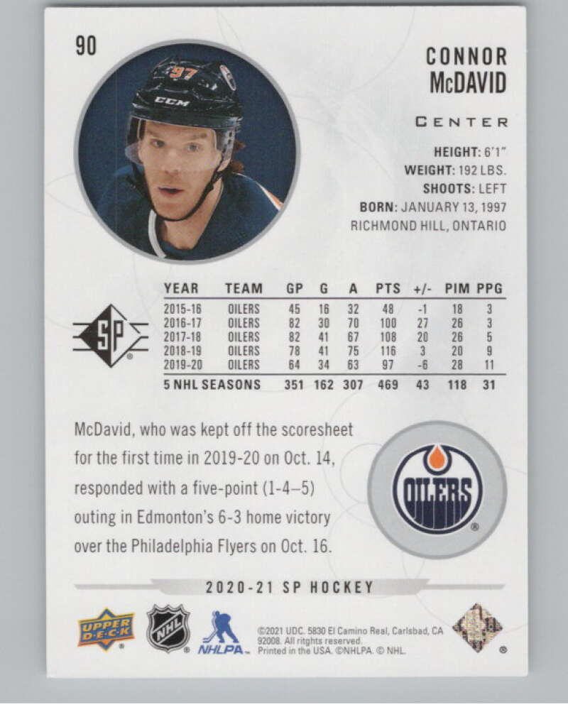 2020-21 SP Authentic #90 Connor McDavid  Edmonton Oilers  V99879 Image 2