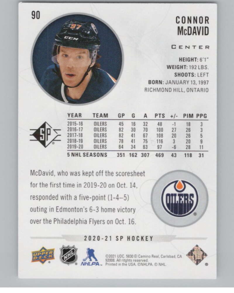 2020-21 SP Authentic #90 Connor McDavid  Edmonton Oilers  V99880 Image 2
