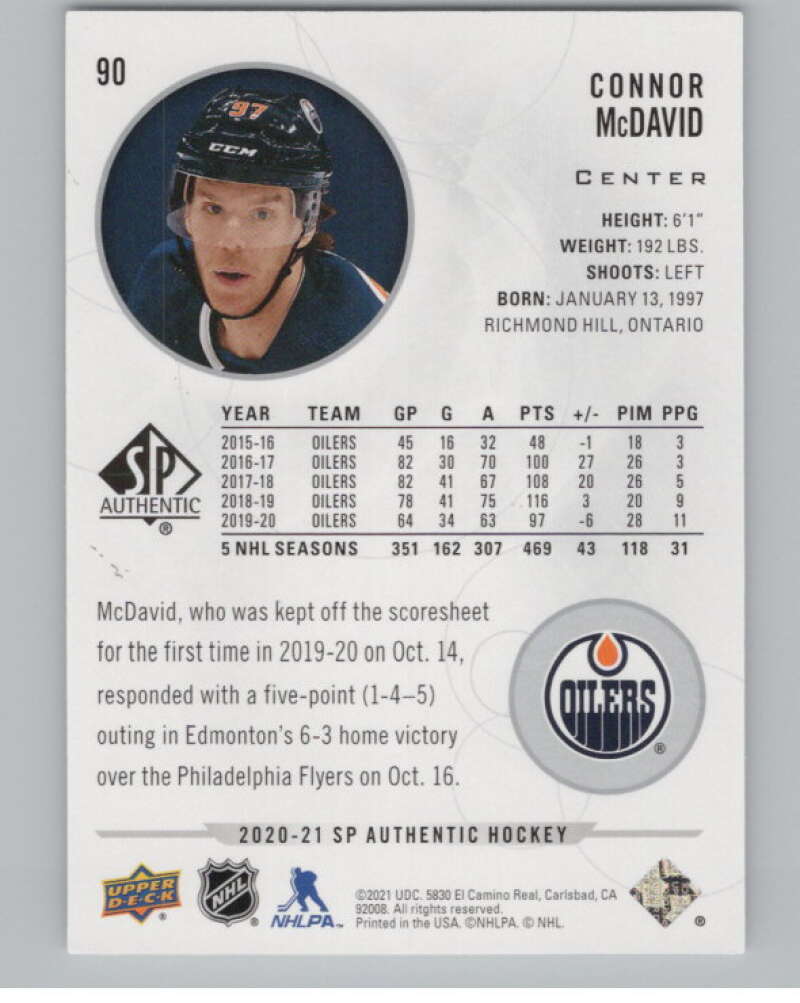 2020-21 SP Authentic #90 Connor McDavid  Edmonton Oilers  V99886 Image 2