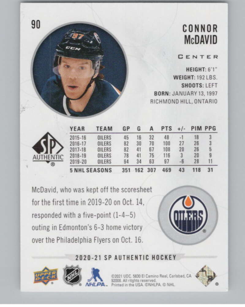 2020-21 SP Authentic #90 Connor McDavid  Edmonton Oilers  V99888 Image 2