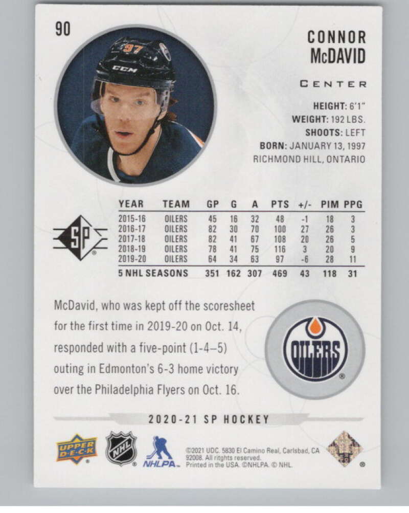 2020-21 SP Authentic #90 Connor McDavid  Edmonton Oilers  V99891 Image 2