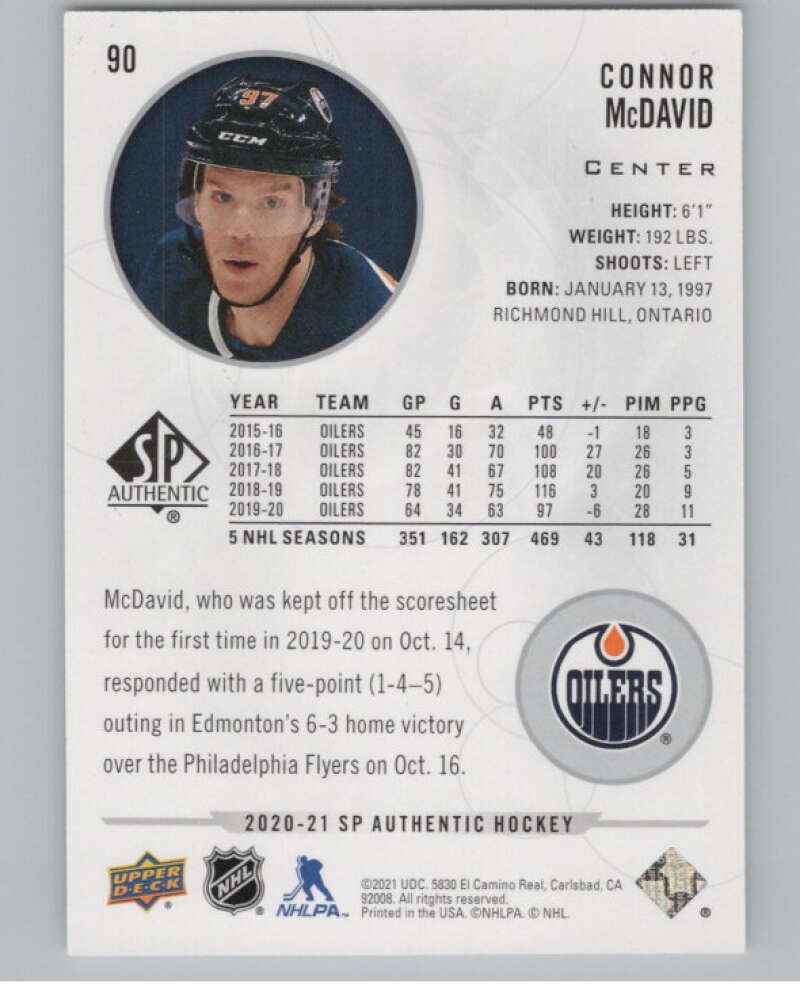 2020-21 SP Authentic #90 Connor McDavid  Edmonton Oilers  V99892 Image 2