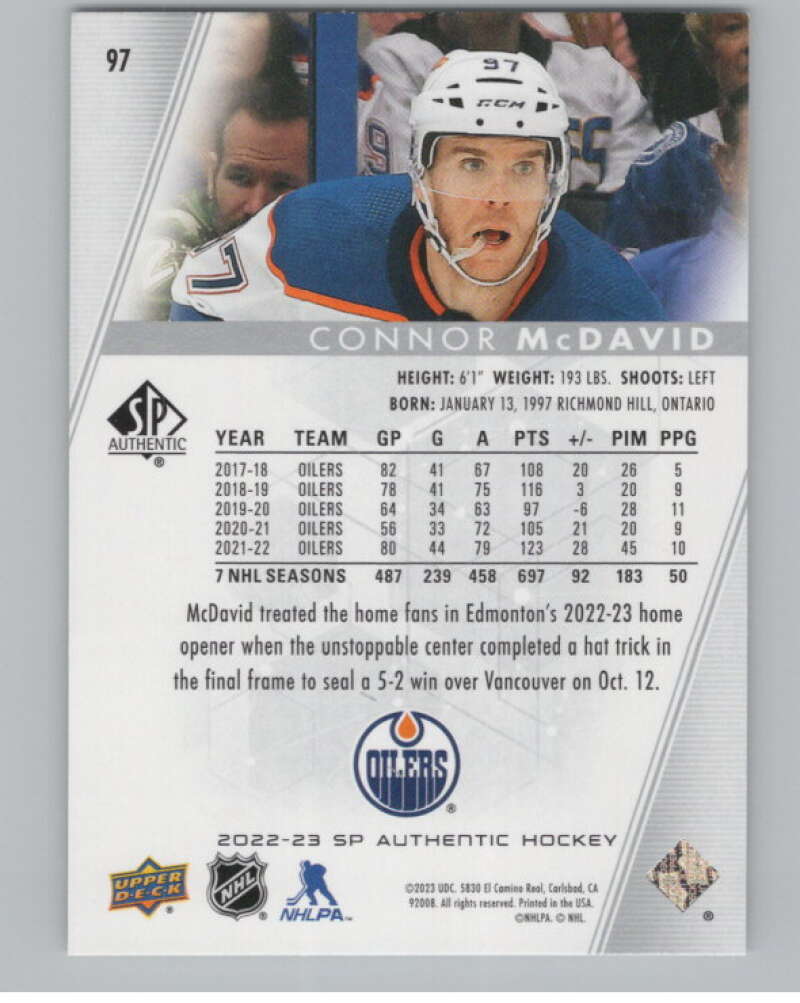 2022-23 SP Authentic #97 Connor McDavid  Edmonton Oilers  V99922 Image 2