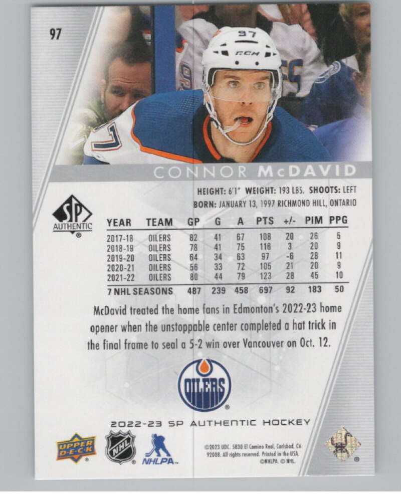 2022-23 SP Authentic #97 Connor McDavid  Edmonton Oilers  V99928 Image 2