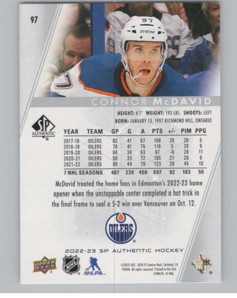 2022-23 SP Authentic #97 Connor McDavid  Edmonton Oilers  V99929 Image 2