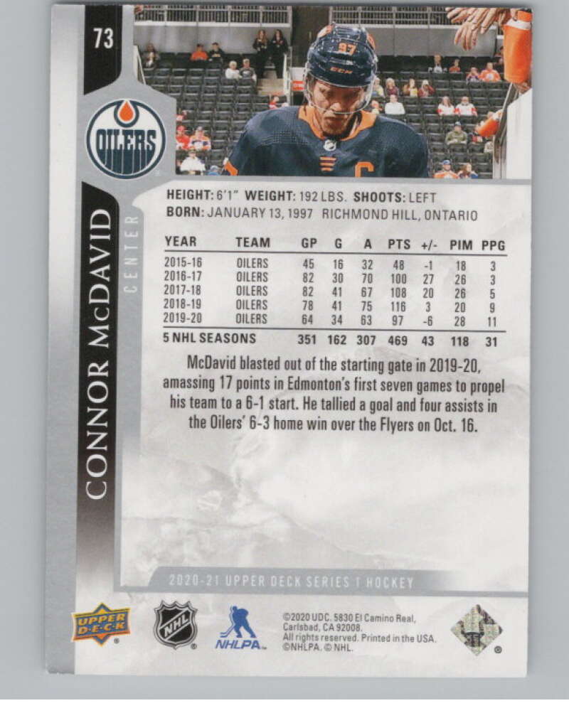 2020-21 Upper Deck #73 Connor McDavid  Edmonton Oilers  V99947 Image 2