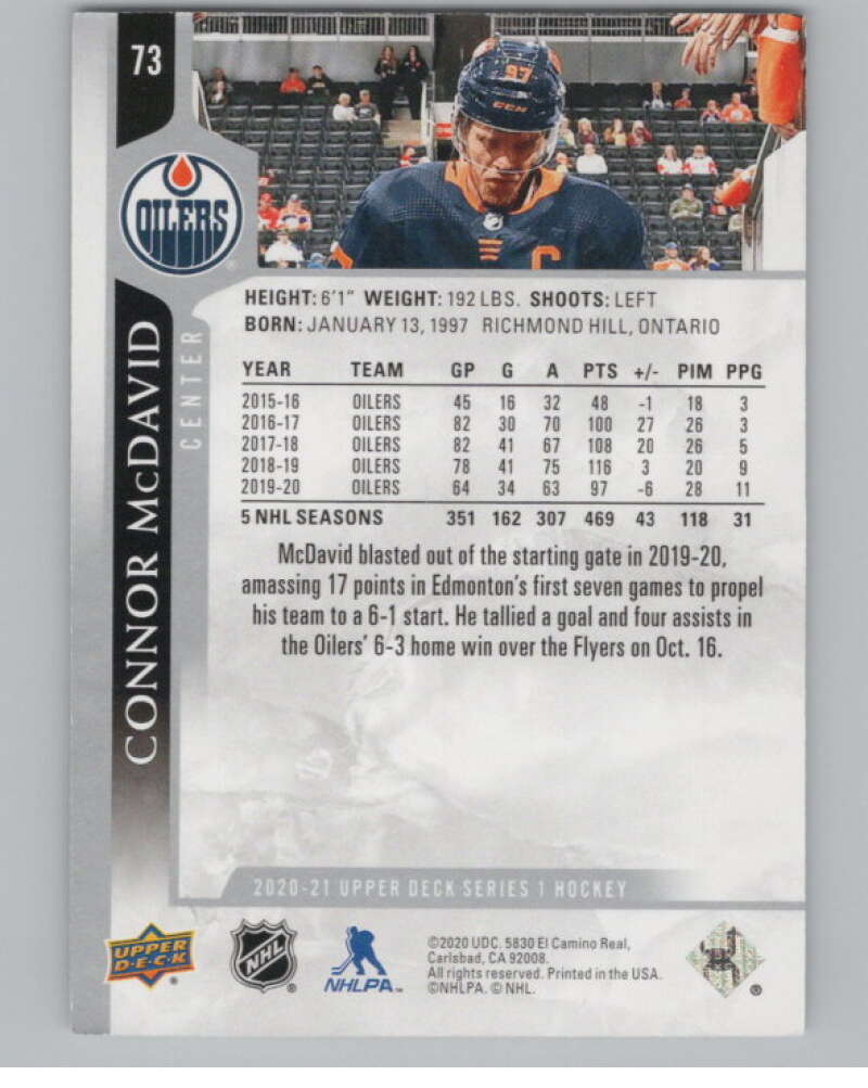 2020-21 Upper Deck #73 Connor McDavid  Edmonton Oilers  V99948 Image 2