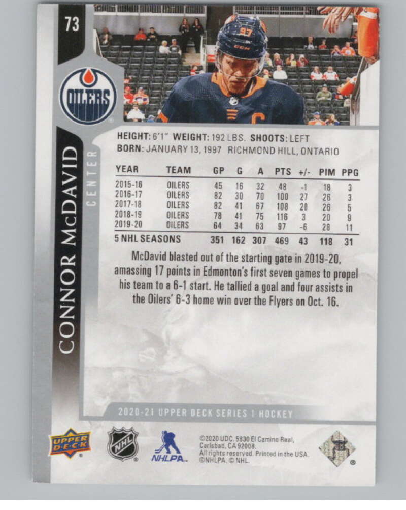 2020-21 Upper Deck #73 Connor McDavid  Edmonton Oilers  V99949 Image 2