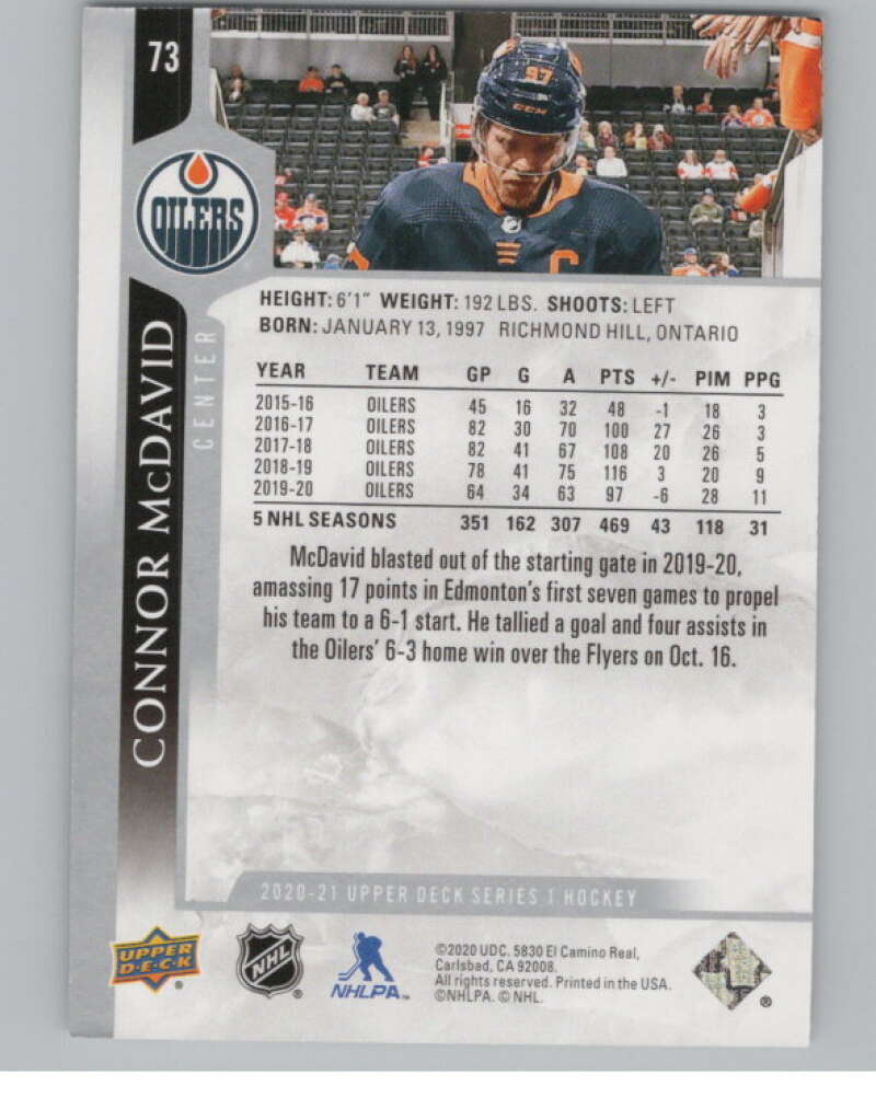 2020-21 Upper Deck #73 Connor McDavid  Edmonton Oilers  V99950 Image 2