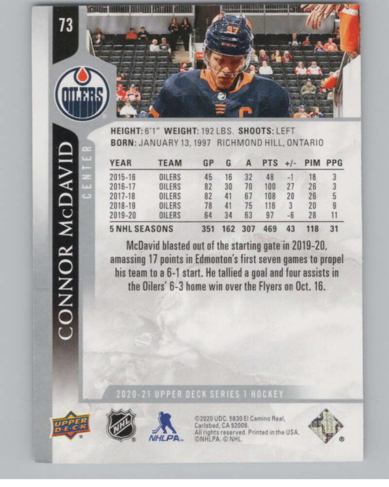 2020-21 Upper Deck #73 Connor McDavid  Edmonton Oilers  V99951 Image 2