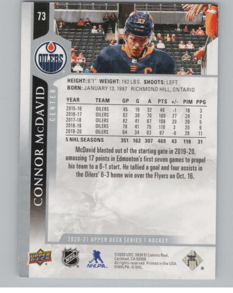 2020-21 Upper Deck #73 Connor McDavid  Edmonton Oilers  V99953 Image 2