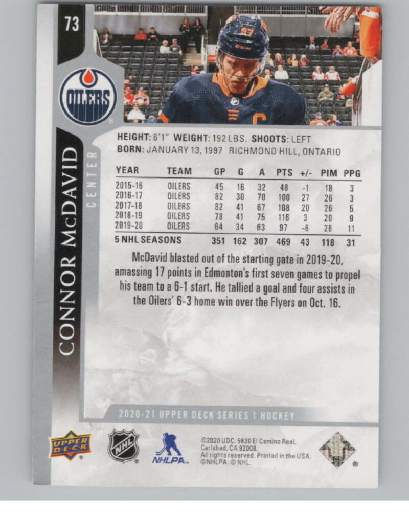2020-21 Upper Deck #73 Connor McDavid  Edmonton Oilers  V99954 Image 2