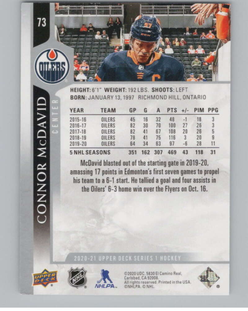 2020-21 Upper Deck #73 Connor McDavid  Edmonton Oilers  V99955 Image 2