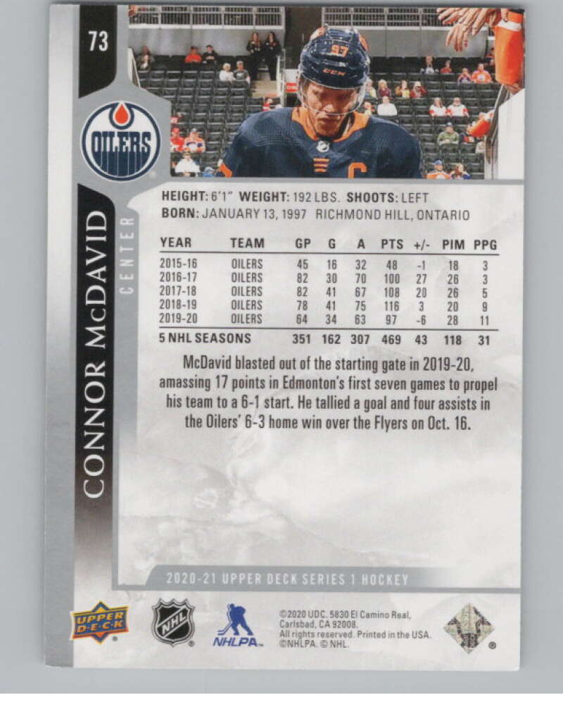 2020-21 Upper Deck #73 Connor McDavid  Edmonton Oilers  V99957 Image 2