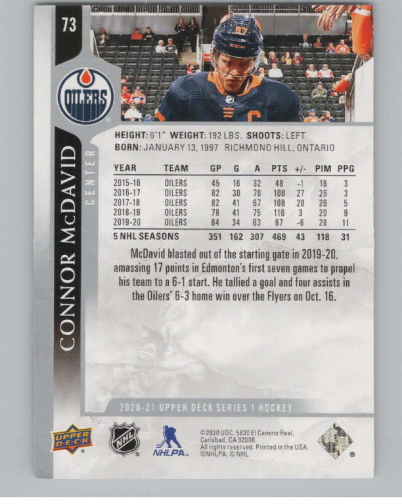 2020-21 Upper Deck #73 Connor McDavid  Edmonton Oilers  V99958 Image 2