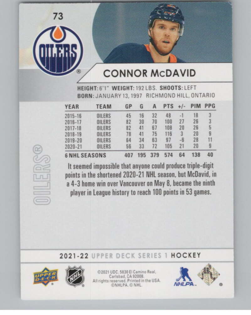 2021-22 Upper Deck #73 Connor McDavid  Edmonton Oilers  V99959 Image 2