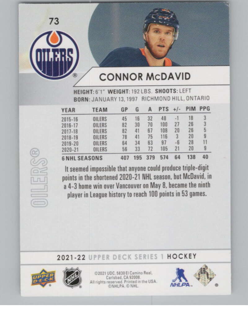 2021-22 Upper Deck #73 Connor McDavid  Edmonton Oilers  V99961 Image 2