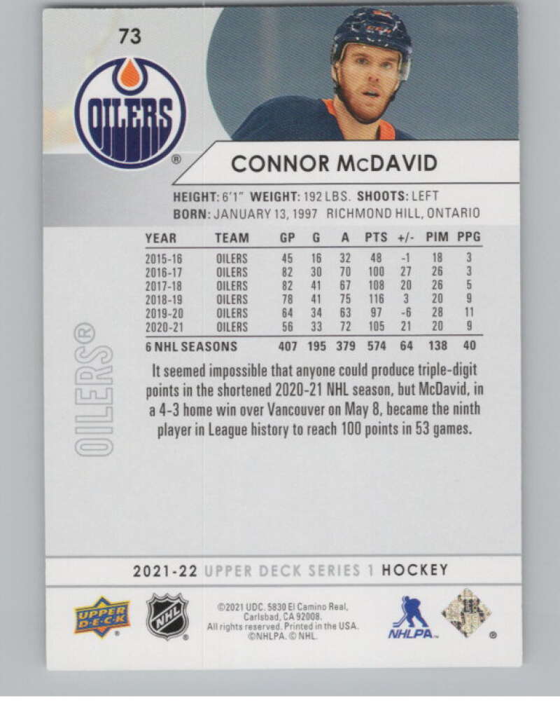 2021-22 Upper Deck #73 Connor McDavid  Edmonton Oilers  V99962 Image 2