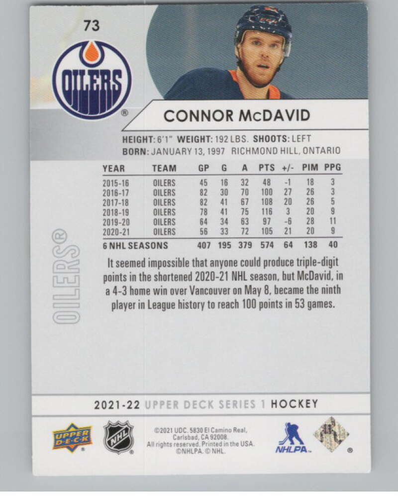 2021-22 Upper Deck #73 Connor McDavid  Edmonton Oilers  V99963 Image 2