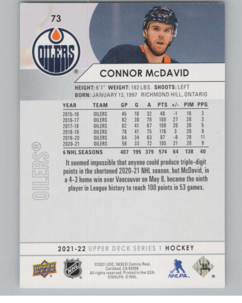 2021-22 Upper Deck #73 Connor McDavid  Edmonton Oilers  V99964 Image 2