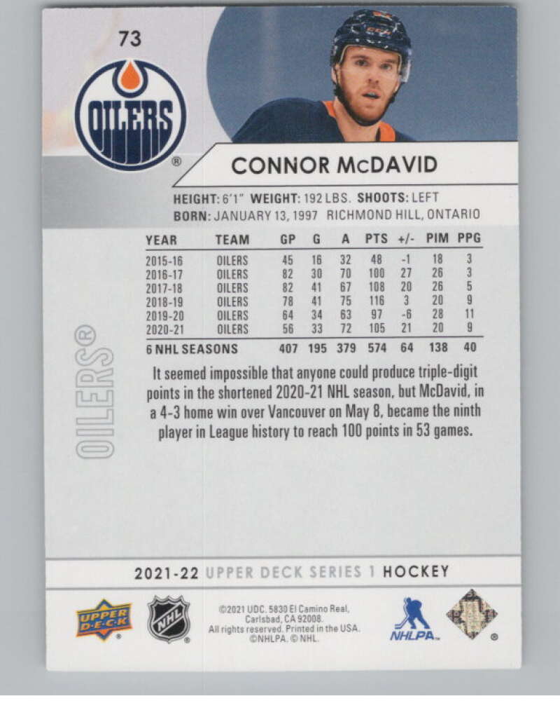2021-22 Upper Deck #73 Connor McDavid  Edmonton Oilers  V99965 Image 2