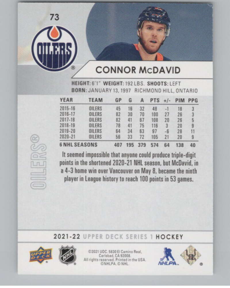 2021-22 Upper Deck #73 Connor McDavid  Edmonton Oilers  V99968 Image 2