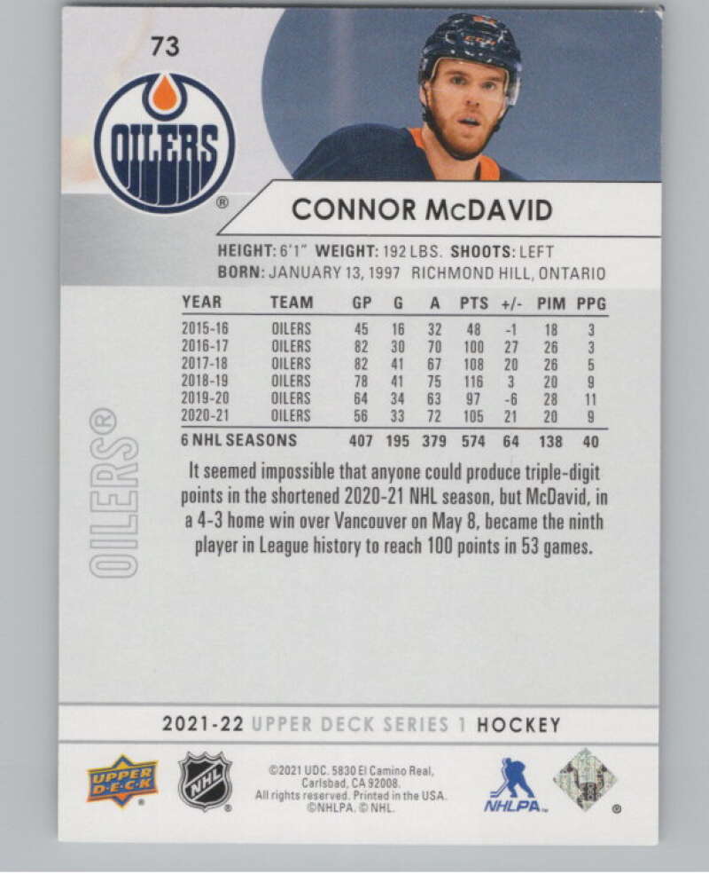2021-22 Upper Deck #73 Connor McDavid  Edmonton Oilers  V99970 Image 2